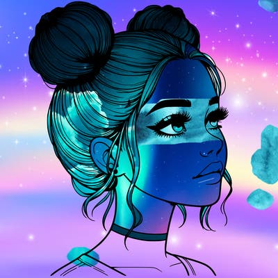 realistic girl with buns on the top of her head