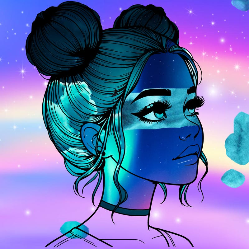 realistic girl with buns on the top of her head