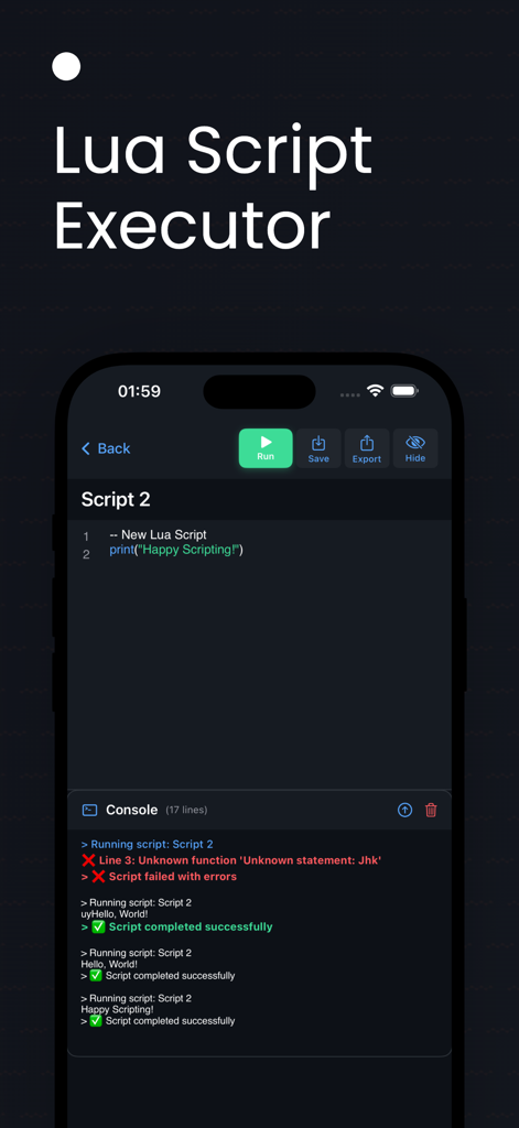 Delta AI: Script Executor Blox - Mobile Lua script editor and executor interface for Roblox scripts