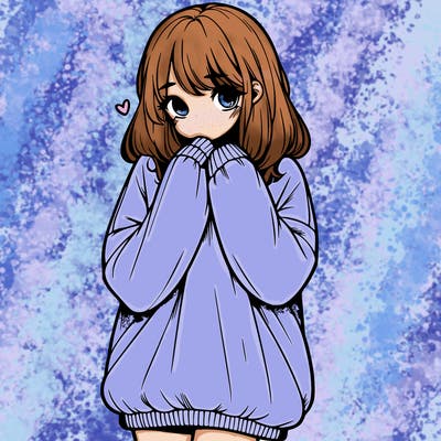 shy realistic girl wearing a baggy sweater
