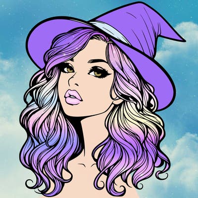 realistic witch girl with wavy hair and lips