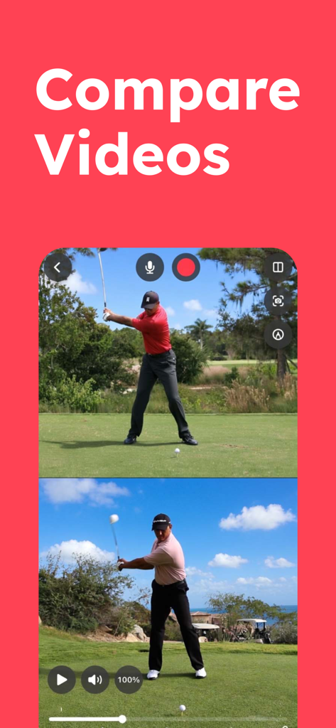 Slowmo - SlowMo Video Analysis - Side by side video comparison of two golf swings for technique analysis in the Slowmo app