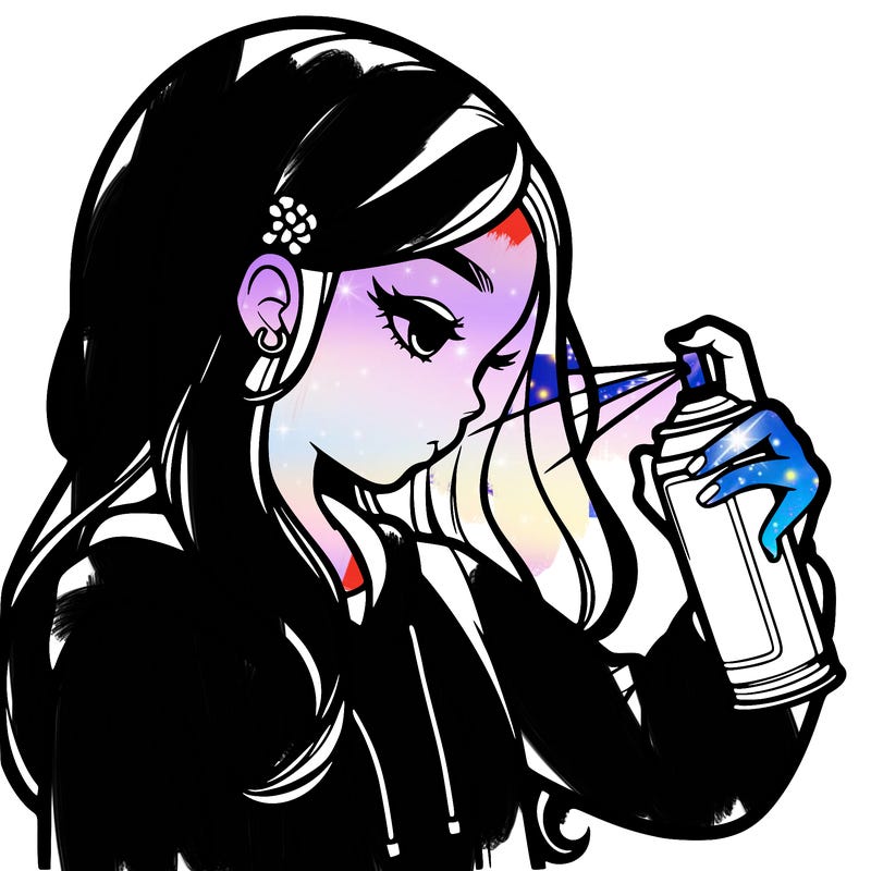 a realistic girl spray painting