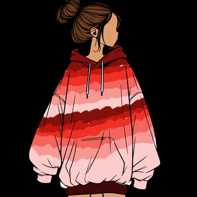 realistic girl with a oversized sweatshirt on and a bun