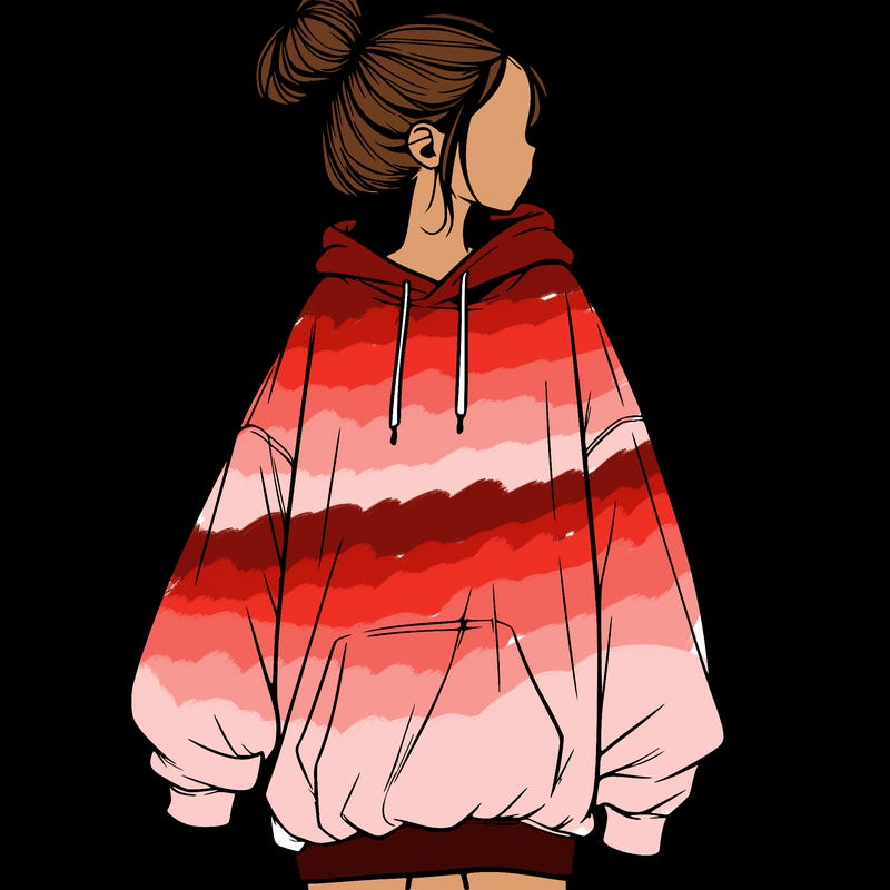 realistic girl with a oversized sweatshirt on and a bun