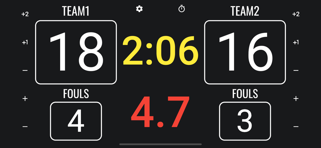 Simple 3x3 Scoreboard - Digital scoreboard for 3x3 basketball showing team scores fouls game time and a shot clock