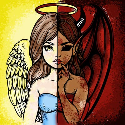 realistic angel half demon