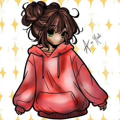 girl with baggy sweatshirt and messy bun