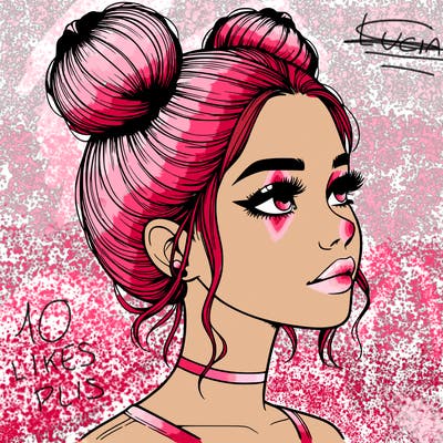 realistic girl with buns on the top of her head