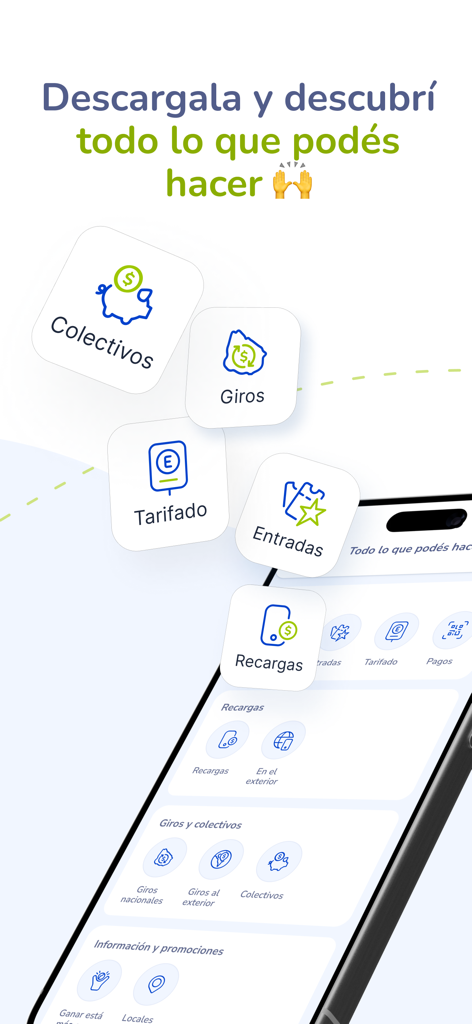 Miredpagos - Miredpagos mobile app interface showing services like money transfers group collections and bill payments