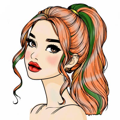 realistic girl with a ponytail on her hair and lips