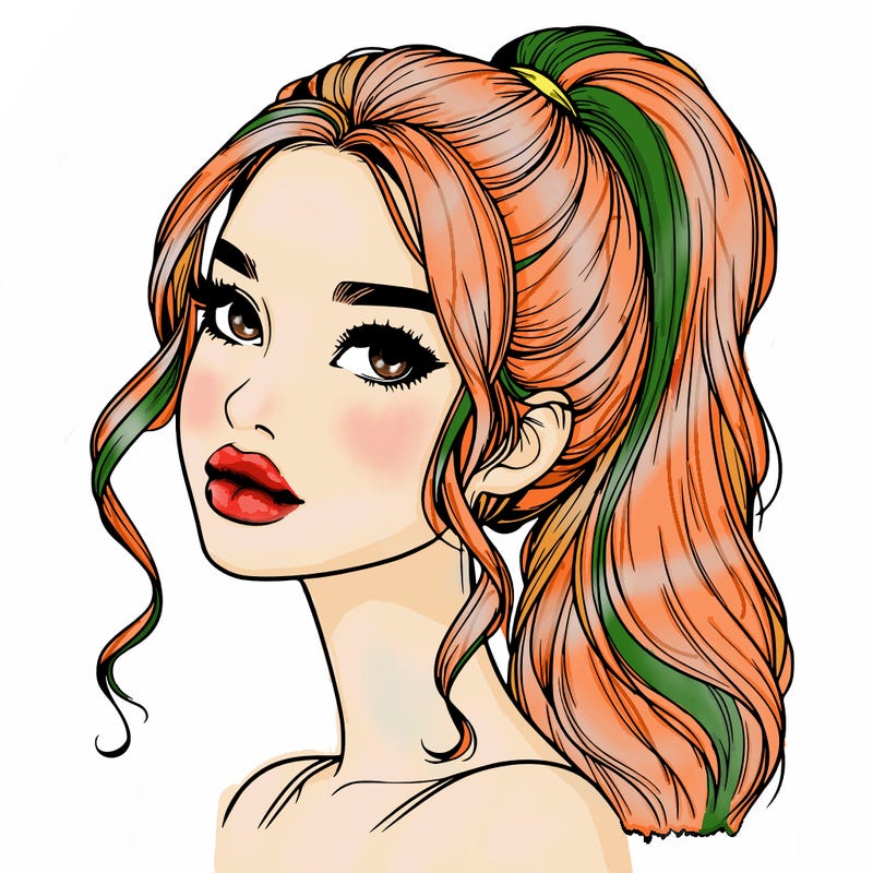 realistic girl with a ponytail on her hair and lips