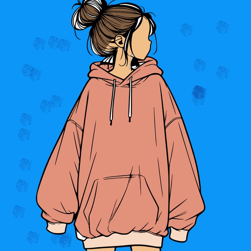 realistic girl with a oversized sweatshirt on and a bun