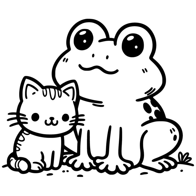 cute frog with a cat and dog