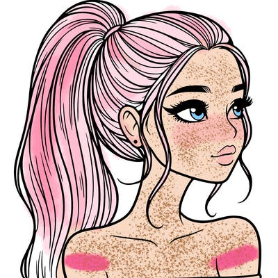 a beautiful and realistic girl with a high pony tail