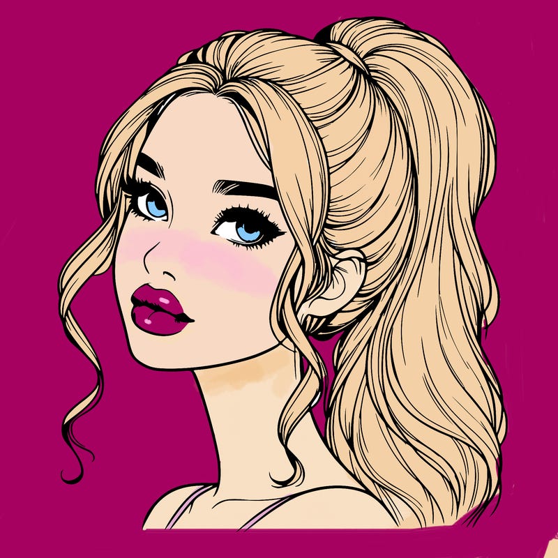 realistic girl with a ponytail on her hair and lips