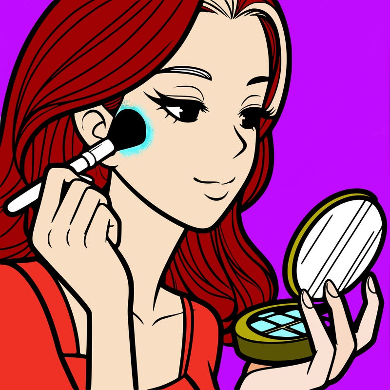 little girl putting on makeup