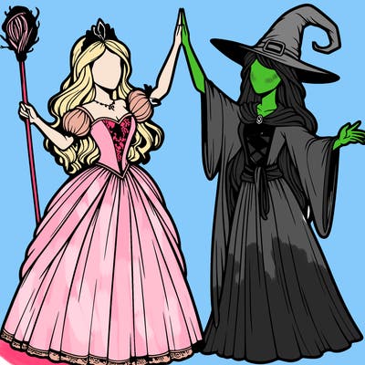 detailed realistic split of a princess and a witch