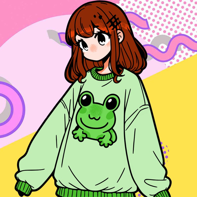 girl wearing frogging sweatshirt