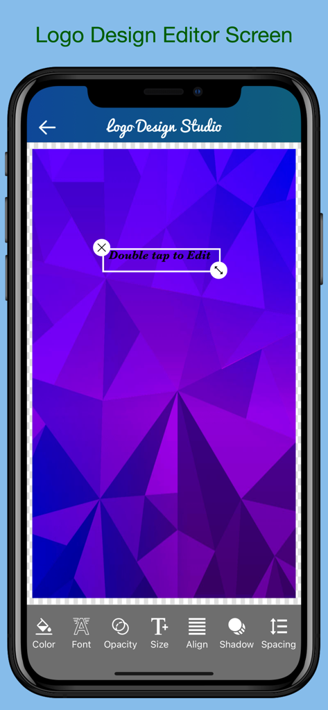 Logo Design Revo - Logo Design Revo app editor showing text editing and background options