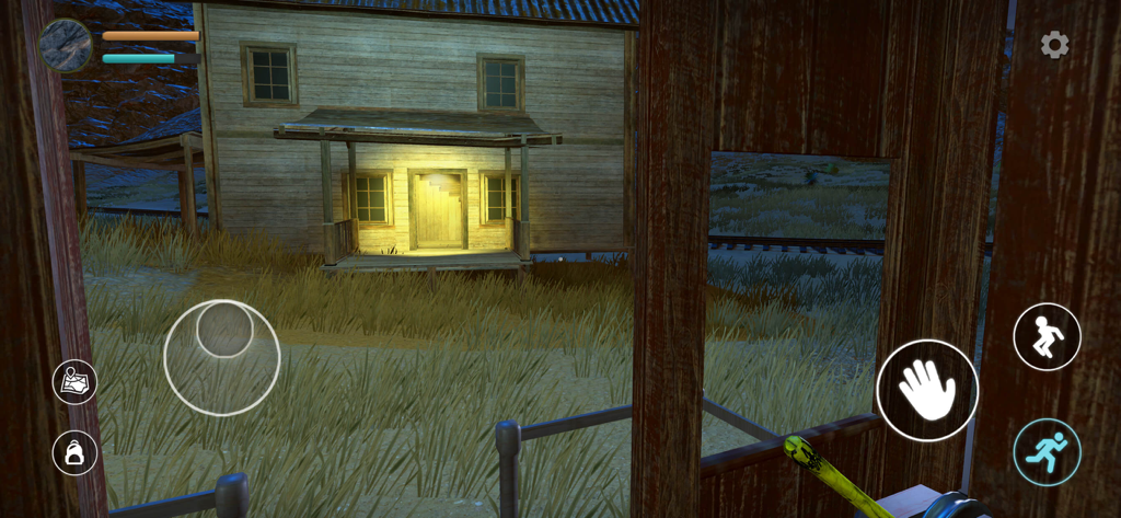 Charles Train - First person view from a train car looking at a wooden house in the Charles Train survival game.