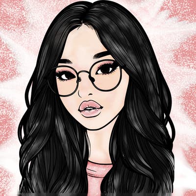 realistic korean girl with long hair, glasses and big lips