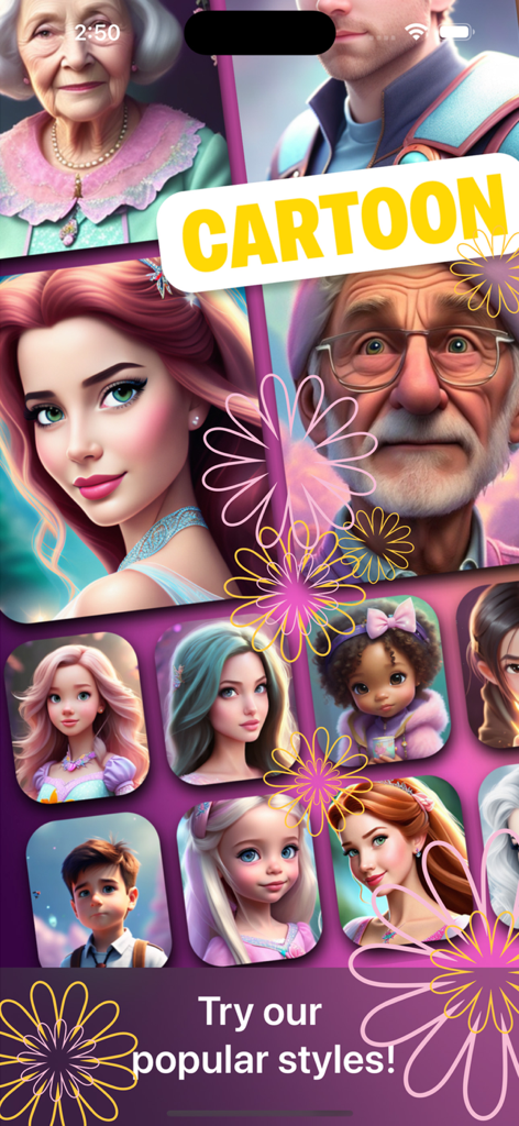 Aisma: AI Avatar & Photo Maker - Una selección de avatares estilo caricatura generados por IA de alta calidad para diversas edades y estilos.