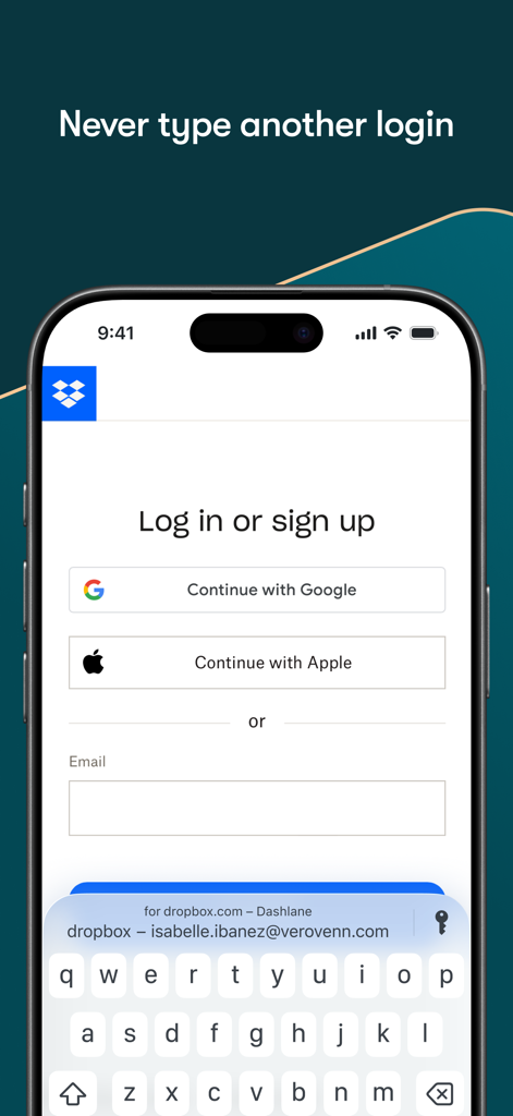 Dashlane autofilling login credentials on an iPhone screen
