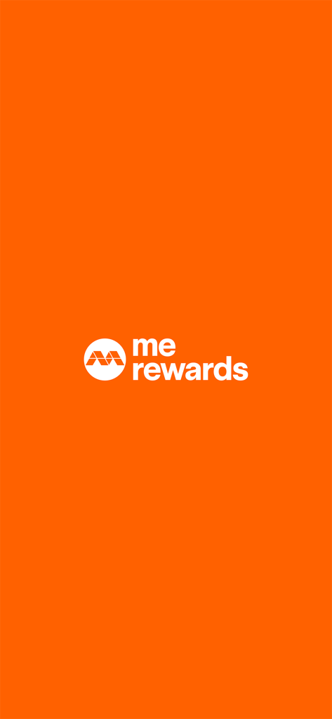 merewards app splash screen with white logo on a vibrant orange background