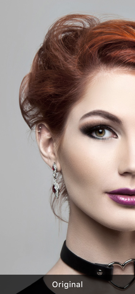 Visionn - A high-quality original portrait of a woman with red hair and artistic makeup used as a base for digital art in the Visionn app.