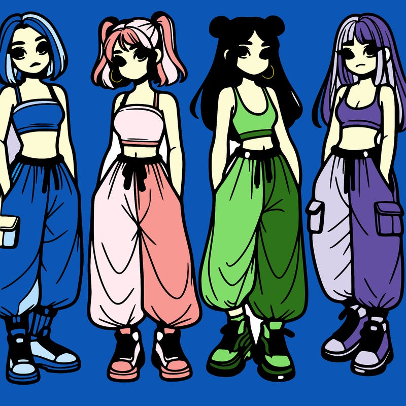 girls with crop top with baggy pants