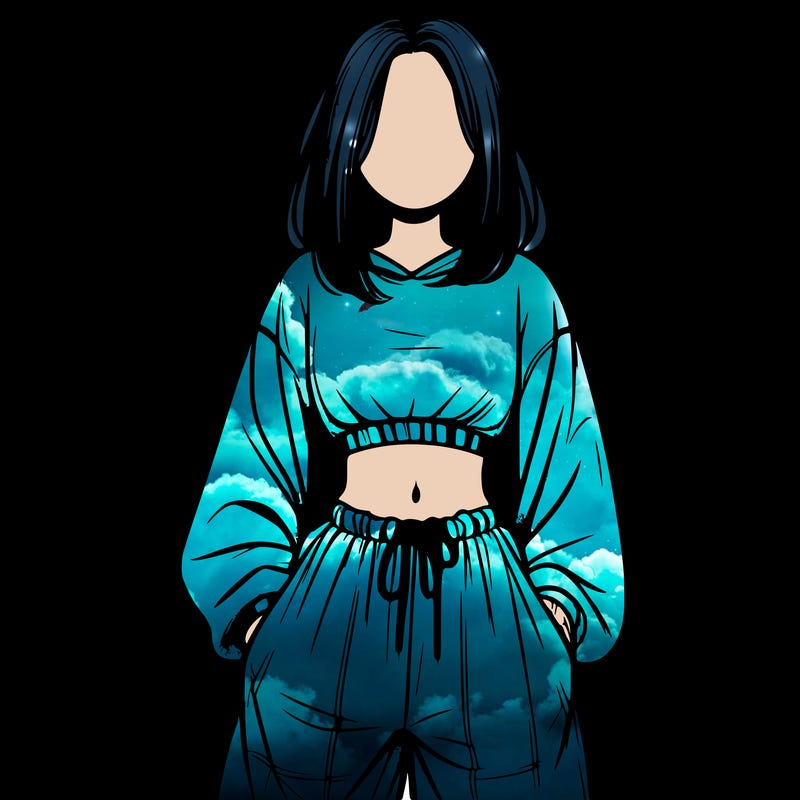 realistic girl faceless with baggy pants and a crop top
