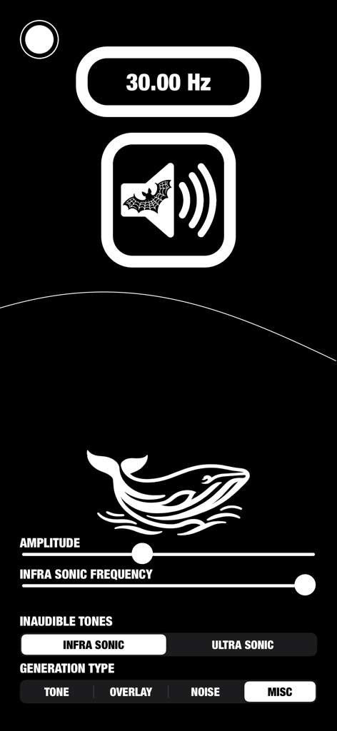 Black Audio Tool - B.A.T - Black Audio Tool app interface for infrasonic frequency generation set to 30Hz