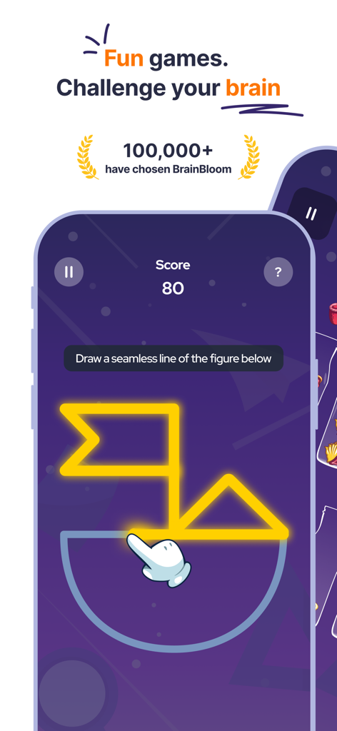 BrainBloom Gehirntraining-App zeigt eine Logik-Puzzle-Spieloberfläche