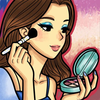 little girl putting on makeup