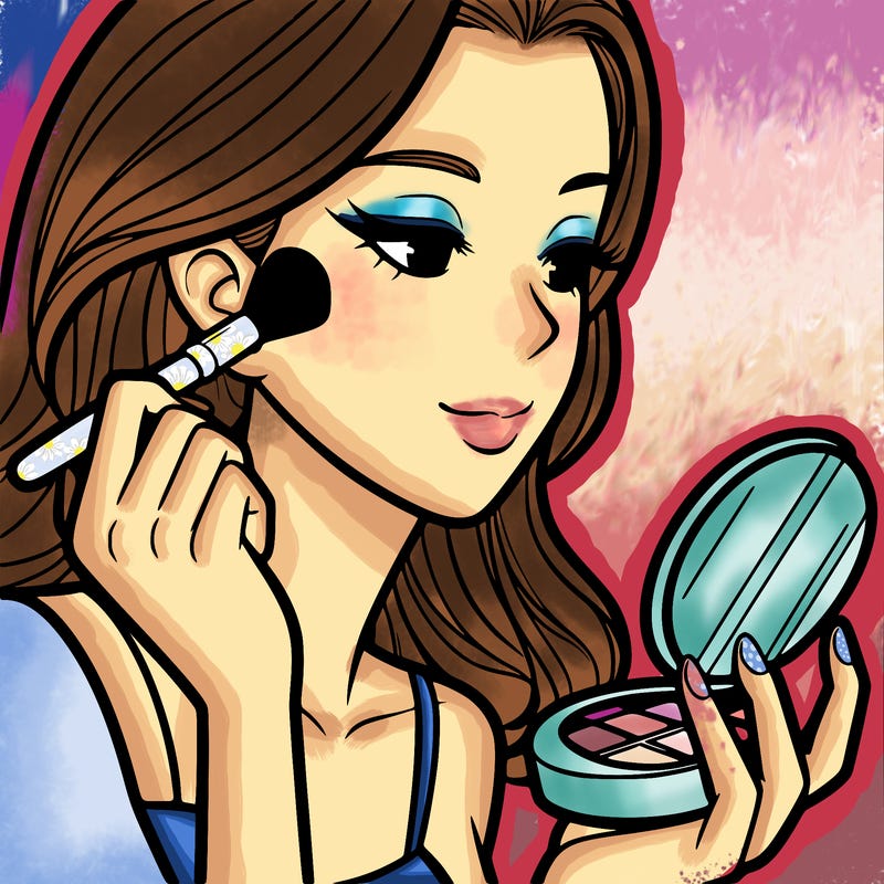 little girl putting on makeup