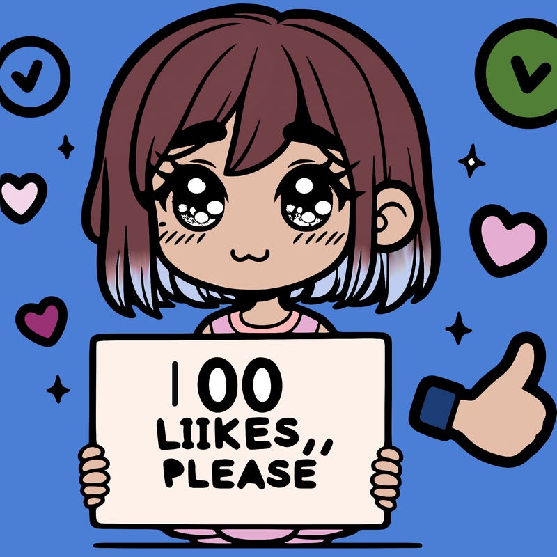 a girl with a sign saying 100 likes, please