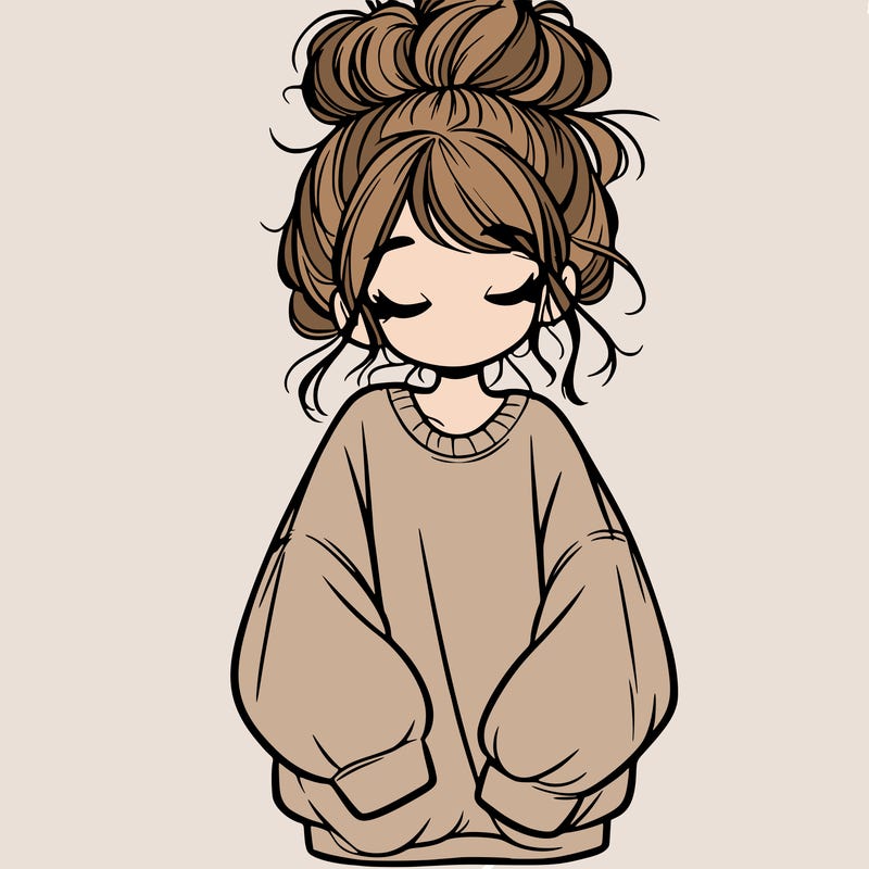 girl with baggy sweatshirt and messy bun