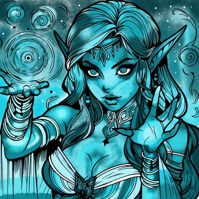 realistic scary beautiful elf sorceress casting spell