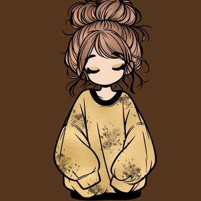 girl with baggy sweatshirt and messy bun