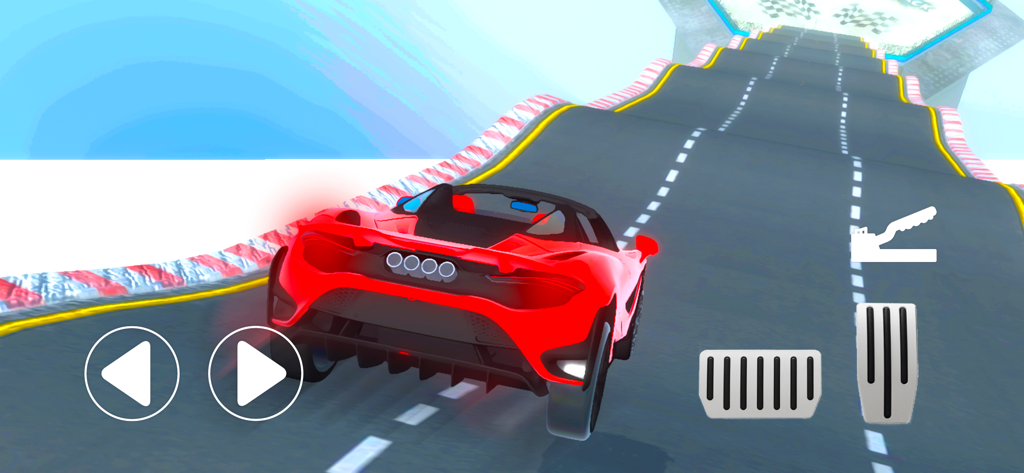 Car Crash - Stunt Parkour - A red luxury sports car driving on a winding mega ramp in the sky