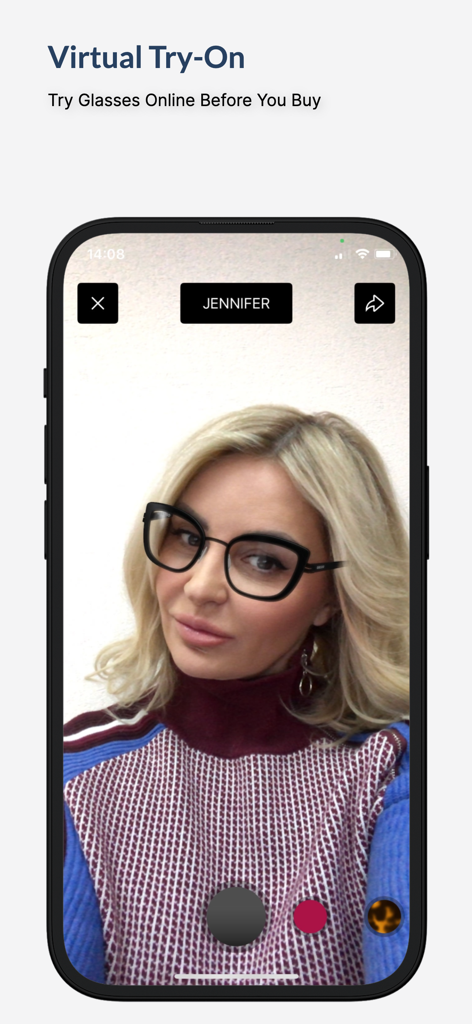GRESSO | Titanium Eyewear - Woman using the virtual try-on feature for titanium glasses in the Gresso app