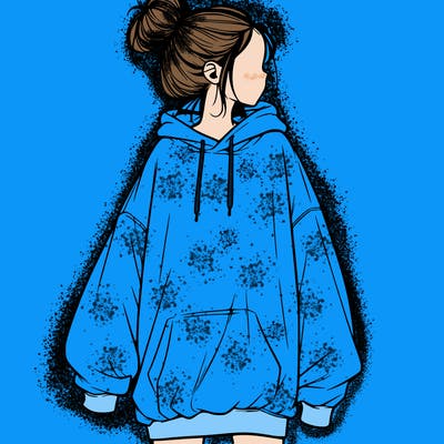 realistic girl with a oversized sweatshirt on and a bun