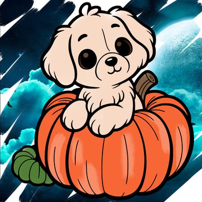 a puppy in a pumkin