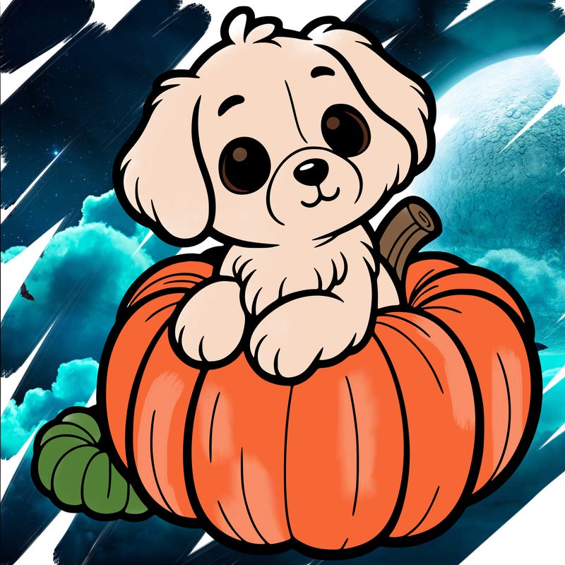 a puppy in a pumkin
