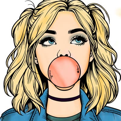 realististic girl blowing bubble -gum