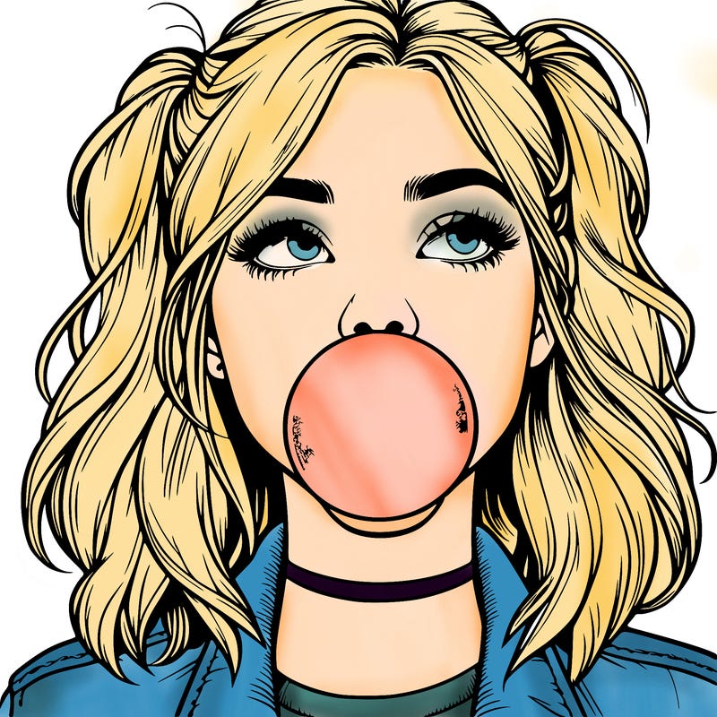 realististic girl blowing bubble -gum