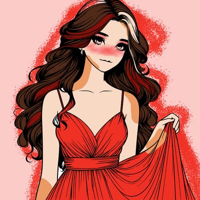 realistic girl in flowy silky prom dress