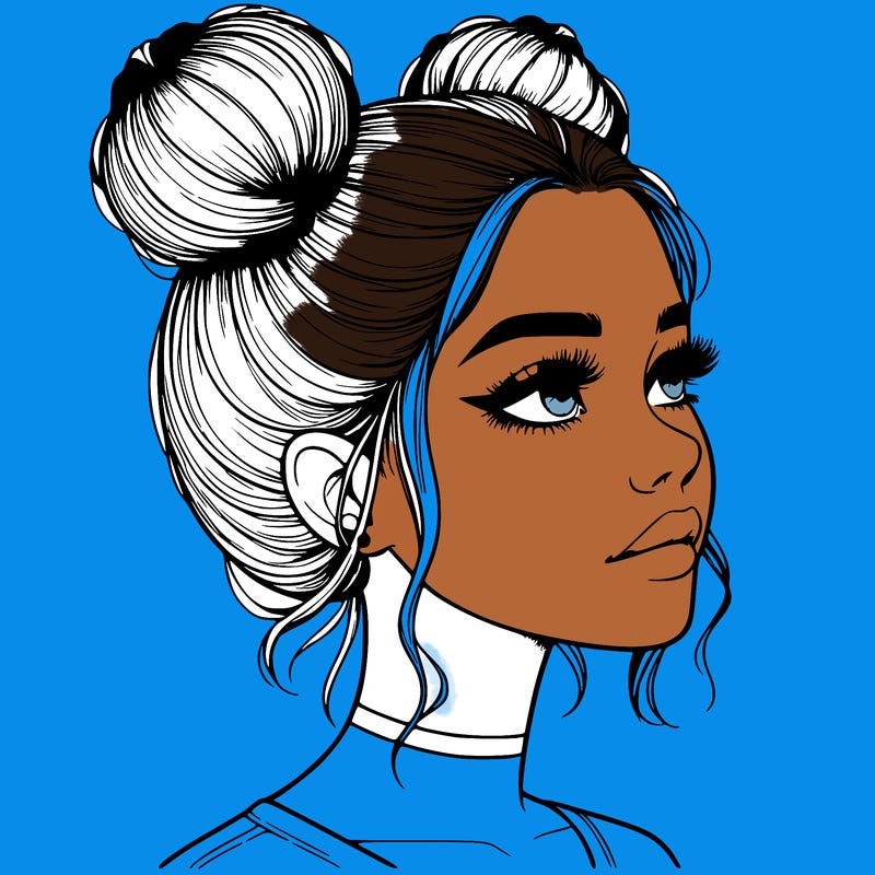 realistic girl with buns on the top of her head