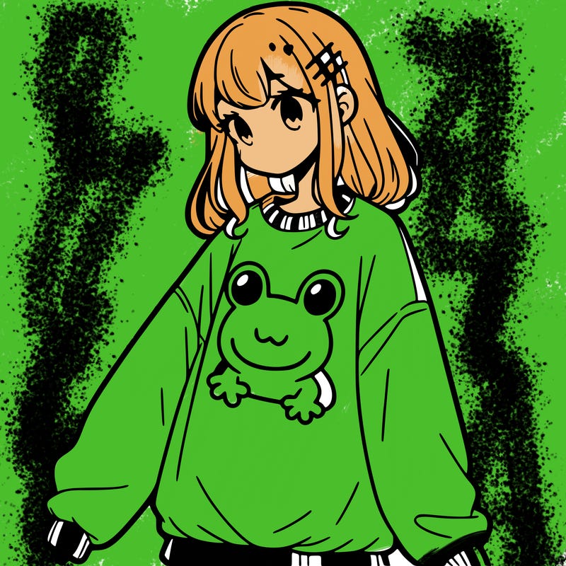 girl wearing frogging sweatshirt